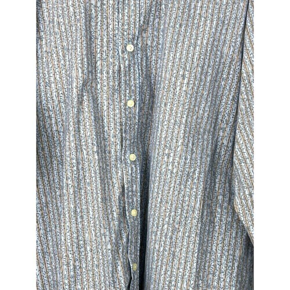 Pronto Uomo Men XXL Blue Tan Shirt Striped Floral Cotton Long Sleeve Button Up H - Picture 8 of 12